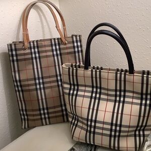 Burberry Plaid Mini Tote Bag in Beige and Tan Mini Tote with Black Handles